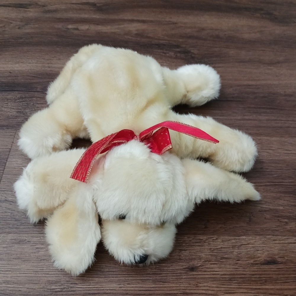 Kids of America Corp‎ Plush Puppy Dog Beige Floppy VTG Stuffed Toy 14" Red Bow